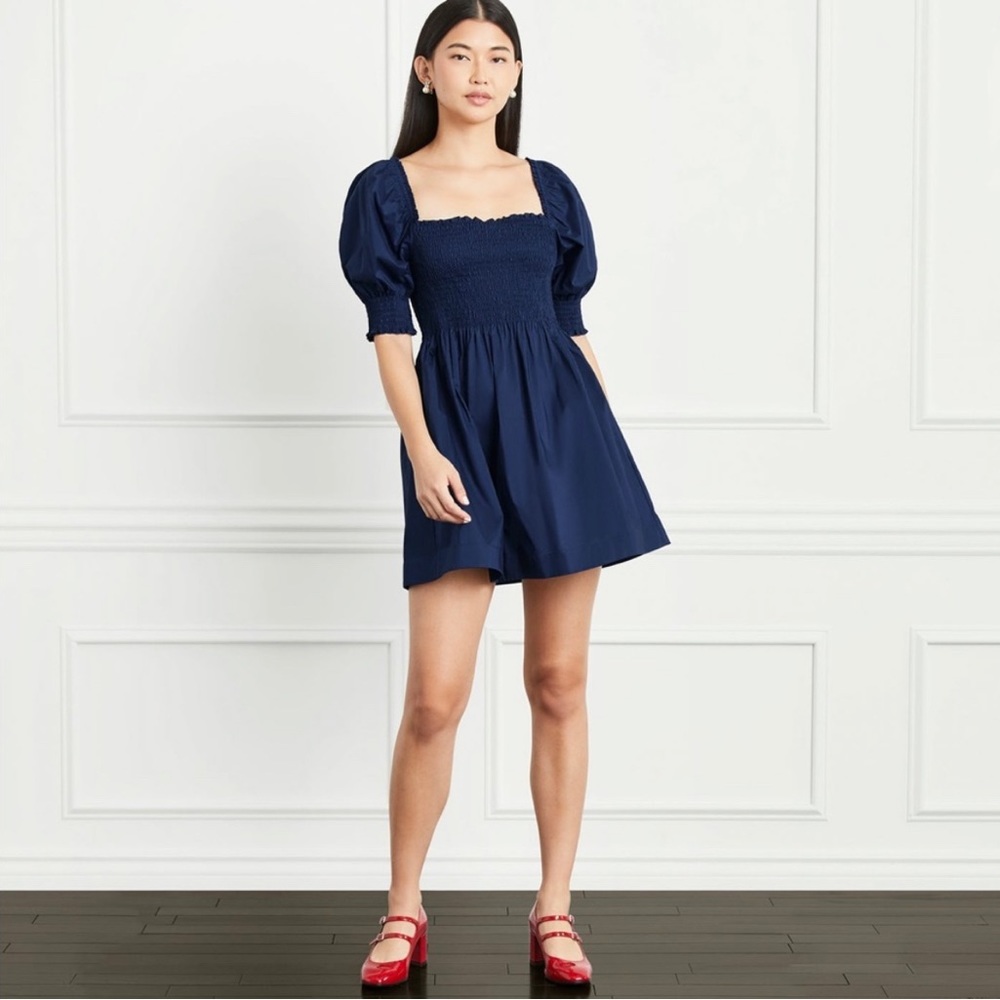 Hill House Athena Midi Sleeve Nap Dress - Navy Poplin Medium